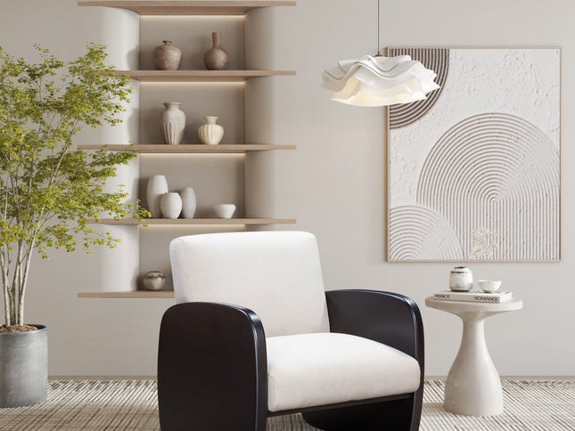 29" White And Natural Linen Arm Chair