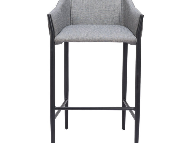 30" Slate Gray And Black Fabric And Steel Bar Height Bar Chair