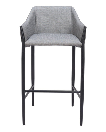 30" Slate Gray And Black Fabric And Steel Bar Height Bar Chair