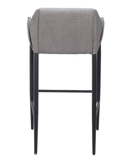 30" Slate Gray And Black Fabric And Steel Bar Height Bar Chair