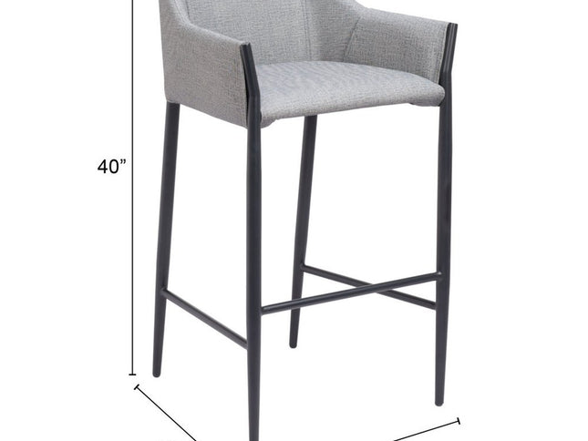 30" Slate Gray And Black Fabric And Steel Bar Height Bar Chair