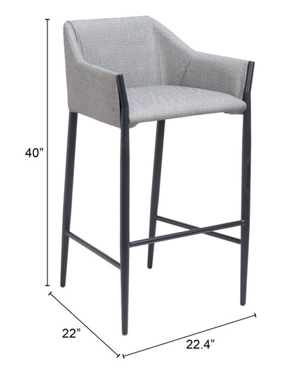 30" Slate Gray And Black Fabric And Steel Bar Height Bar Chair