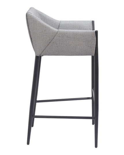 30" Slate Gray And Black Fabric And Steel Bar Height Bar Chair