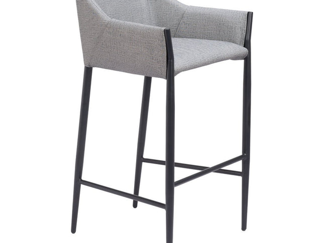 30" Slate Gray And Black Fabric And Steel Bar Height Bar Chair