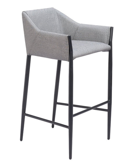 30" Slate Gray And Black Fabric And Steel Bar Height Bar Chair