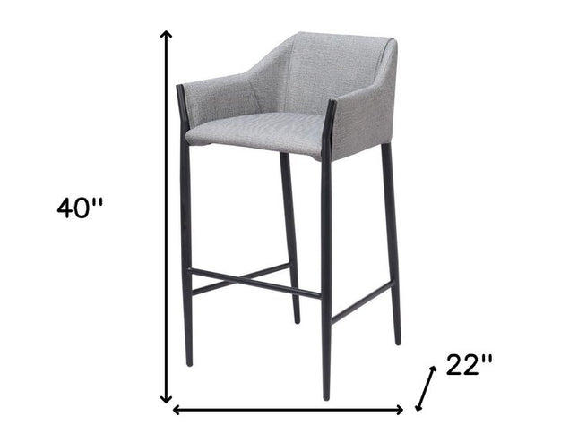 30" Slate Gray And Black Fabric And Steel Bar Height Bar Chair
