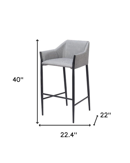 30" Slate Gray And Black Fabric And Steel Bar Height Bar Chair
