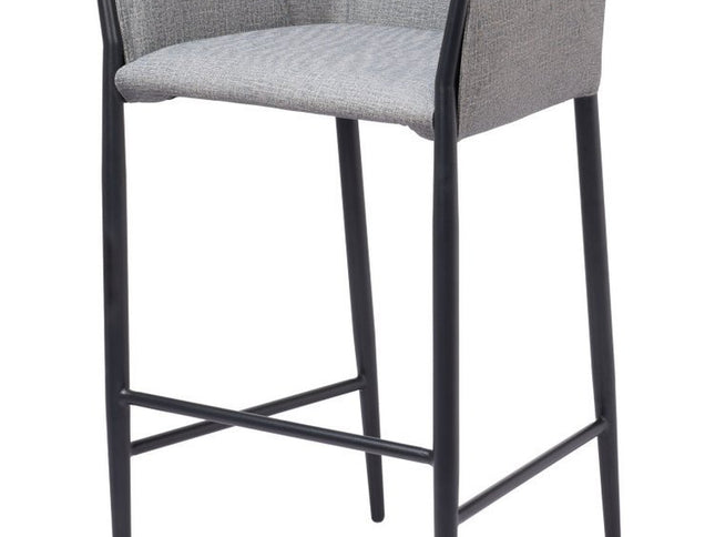 30" Slate Gray And Black Fabric And Steel Bar Height Bar Chair