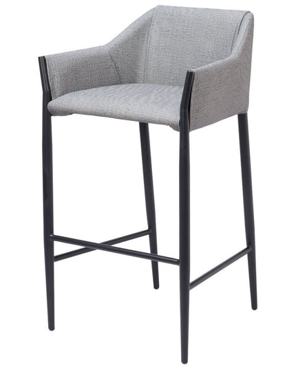 30" Slate Gray And Black Fabric And Steel Bar Height Bar Chair