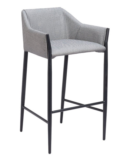 30" Slate Gray And Black Fabric And Steel Bar Height Bar Chair