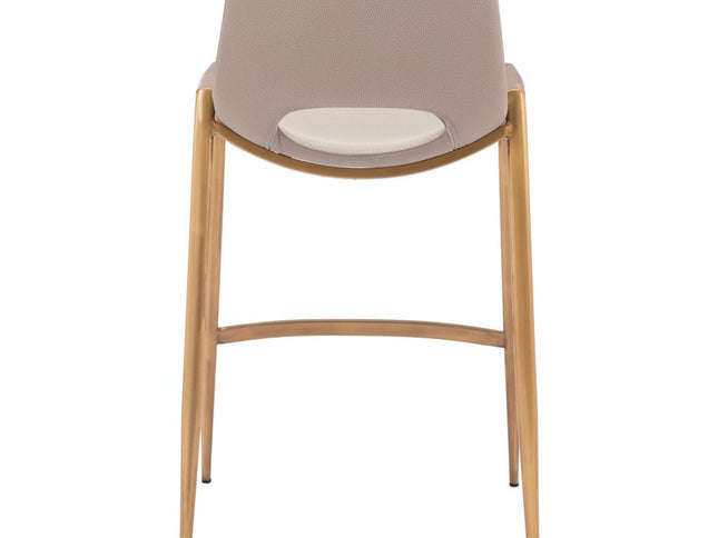 Set of Two 26" Beige And Gold Faux Leather And Steel Low Back Counter Height Bar Chairs