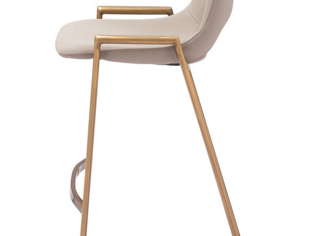 Set of Two 26" Beige And Gold Faux Leather And Steel Low Back Counter Height Bar Chairs