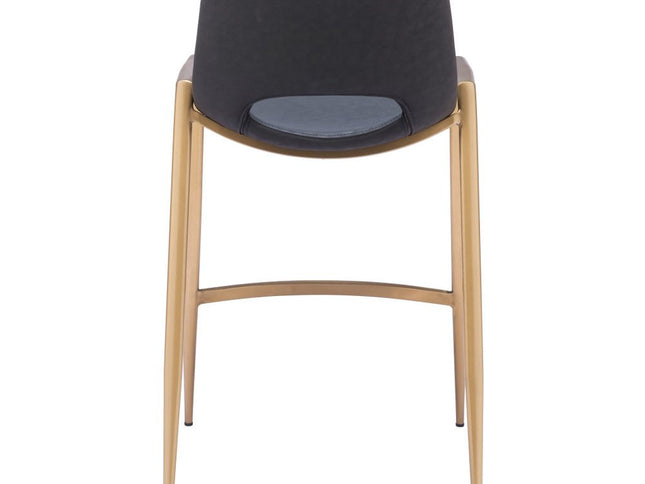 Set of Two 26" Black And Gold Faux Leather And Steel Low Back Counter Height Bar Chairs