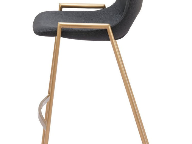 Set of Two 26" Black And Gold Faux Leather And Steel Low Back Counter Height Bar Chairs