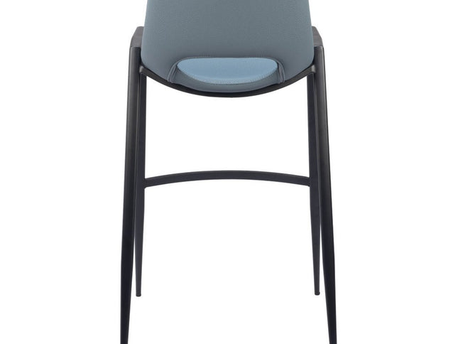 Set of Two 30" Blue And Black Faux Leather And Steel Low Back Bar Height Bar Chairs