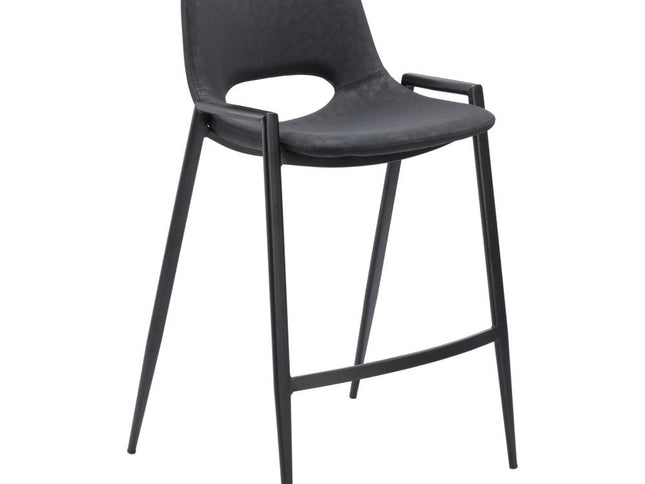 Set of Two 26" Black Faux Leather And Steel Low Back Counter Height Bar Chairs