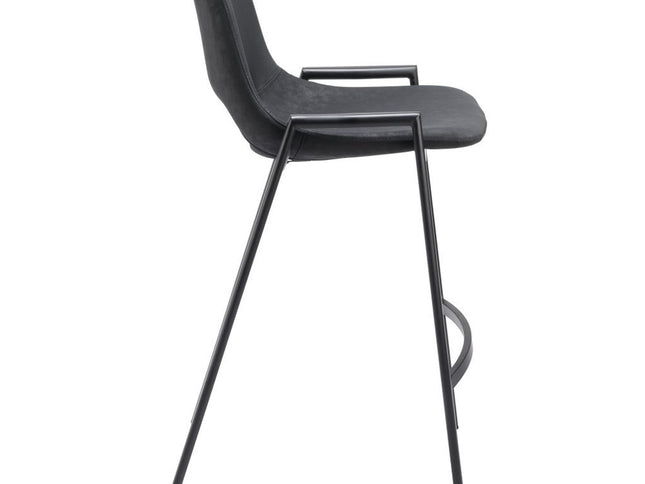 Set of Two 26" Black Faux Leather And Steel Low Back Counter Height Bar Chairs