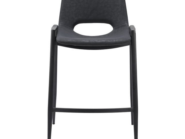 Set of Two 26" Black Faux Leather And Steel Low Back Counter Height Bar Chairs