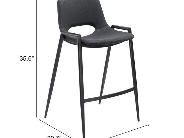 Set of Two 26" Black Faux Leather And Steel Low Back Counter Height Bar Chairs