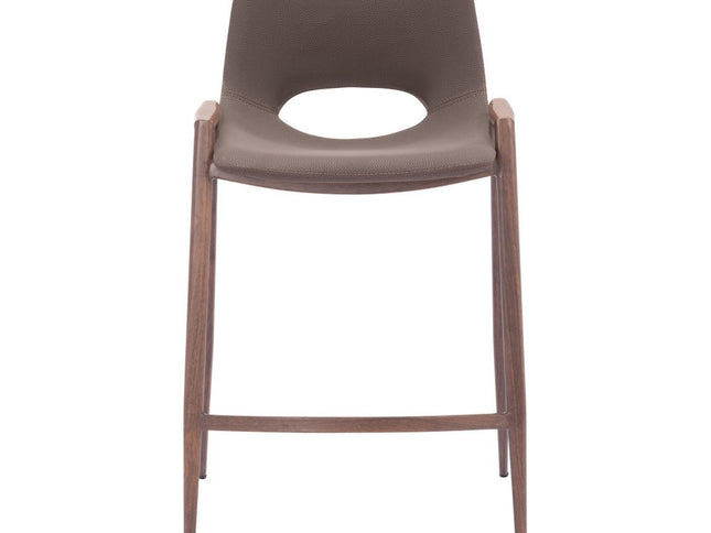 Set of Two 26" Brown Faux Leather And Steel Low Back Counter Height Bar Chairs