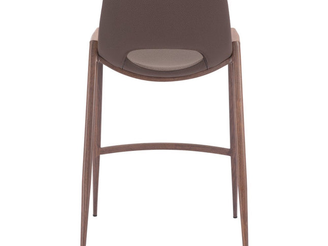 Set of Two 26" Brown Faux Leather And Steel Low Back Counter Height Bar Chairs