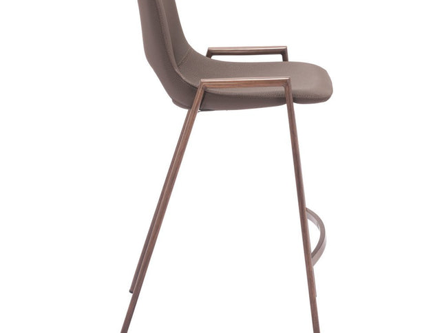 Set of Two 26" Brown Faux Leather And Steel Low Back Counter Height Bar Chairs