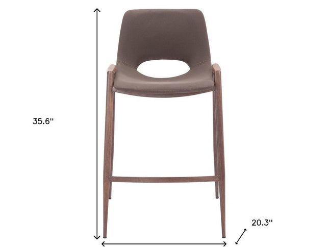 Set of Two 26" Brown Faux Leather And Steel Low Back Counter Height Bar Chairs