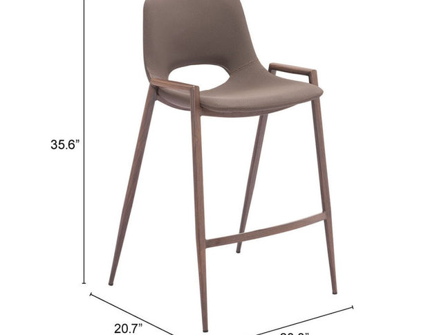 Set of Two 26" Brown Faux Leather And Steel Low Back Counter Height Bar Chairs