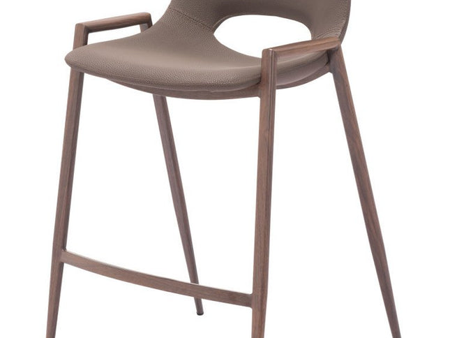 Set of Two 26" Brown Faux Leather And Steel Low Back Counter Height Bar Chairs