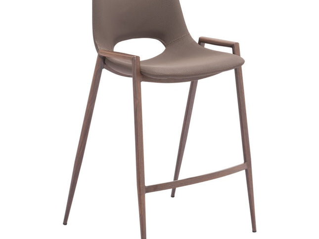 Set of Two 26" Brown Faux Leather And Steel Low Back Counter Height Bar Chairs