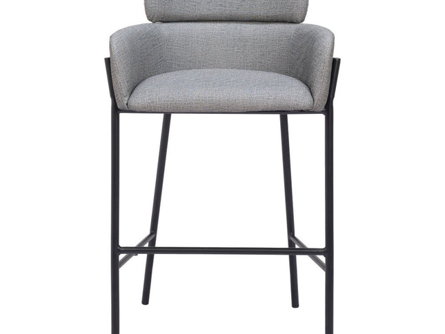 30" Slate Gray And Black Fabric And Steel Bar Height Bar Chair