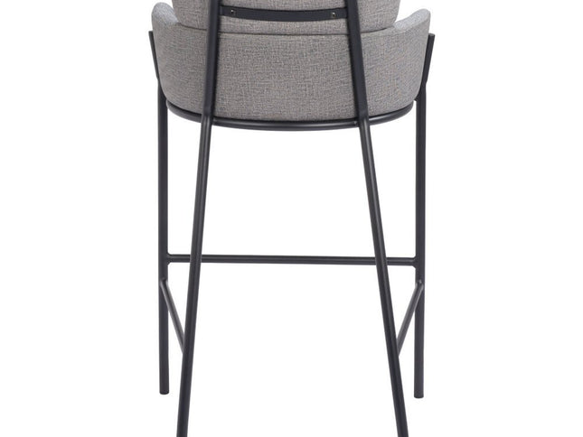 30" Slate Gray And Black Fabric And Steel Bar Height Bar Chair