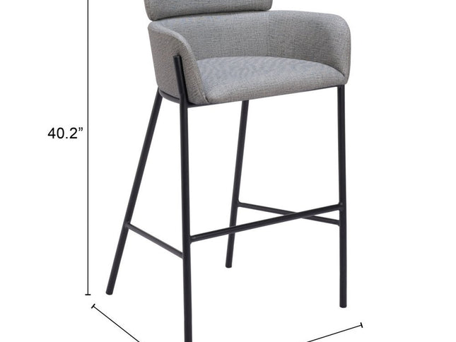 30" Slate Gray And Black Fabric And Steel Bar Height Bar Chair