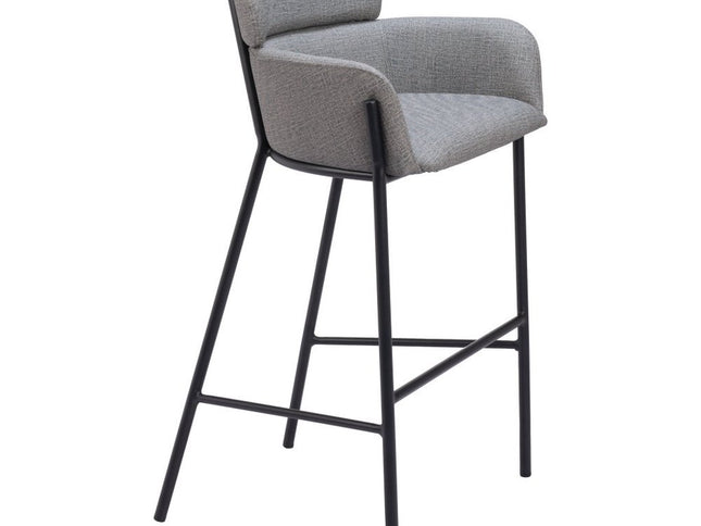 30" Slate Gray And Black Fabric And Steel Bar Height Bar Chair