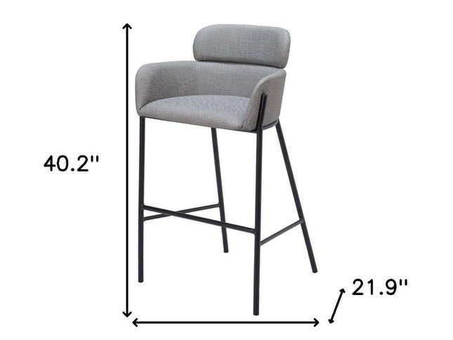 30" Slate Gray And Black Fabric And Steel Bar Height Bar Chair