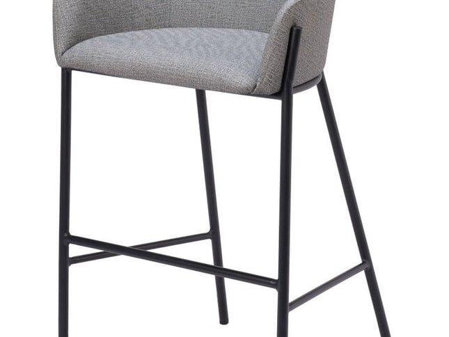 30" Slate Gray And Black Fabric And Steel Bar Height Bar Chair