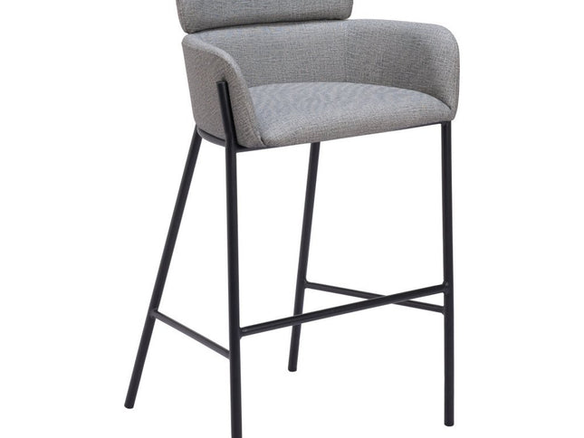 30" Slate Gray And Black Fabric And Steel Bar Height Bar Chair