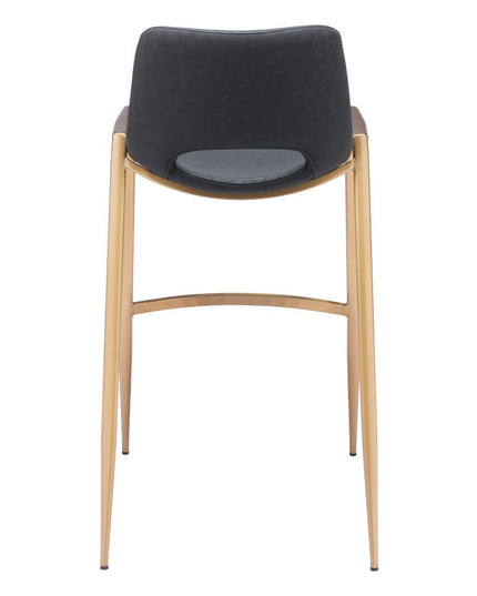 Set of Two 30" Black and Gold Faux Leather and Steel Low Back Bar Height Bar Chairs