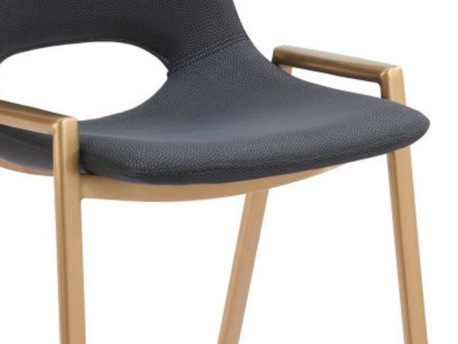 Set of Two 30" Black and Gold Faux Leather and Steel Low Back Bar Height Bar Chairs