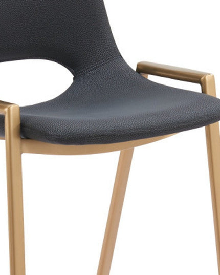 Set of Two 30" Black and Gold Faux Leather and Steel Low Back Bar Height Bar Chairs