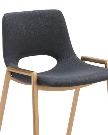 Set of Two 30" Black and Gold Faux Leather and Steel Low Back Bar Height Bar Chairs