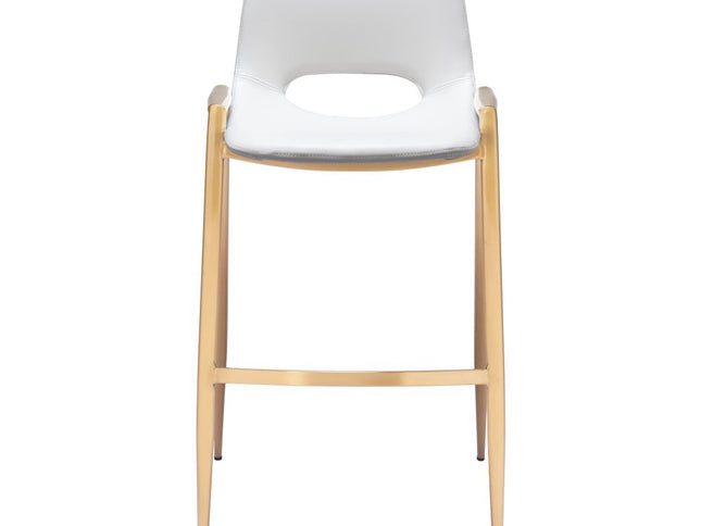 Set of Two 30" White And Gold Faux Leather And Steel Low Back Bar Height Bar Chairs