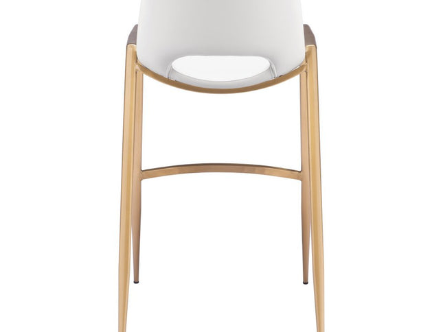 Set of Two 30" White And Gold Faux Leather And Steel Low Back Bar Height Bar Chairs