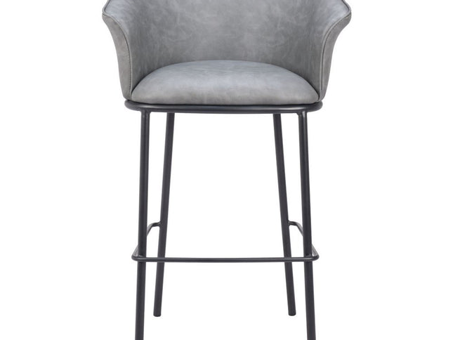 30" Gray And Black Faux Leather And Steel Bar Height Bar Chair