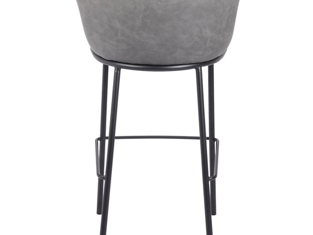 30" Gray And Black Faux Leather And Steel Bar Height Bar Chair