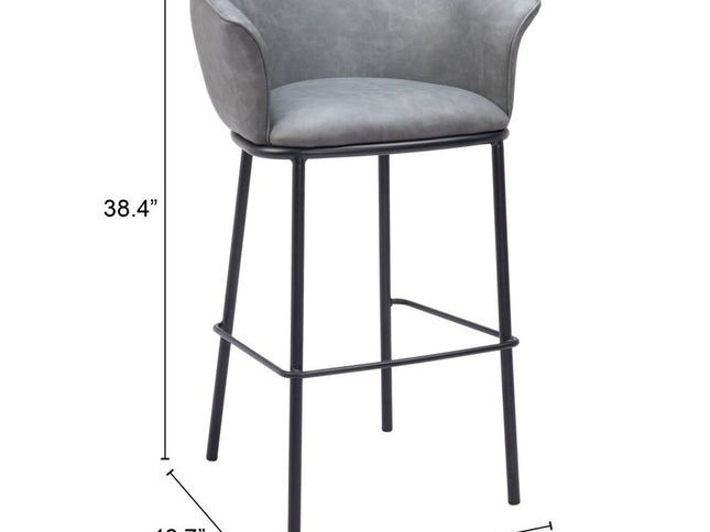 30" Gray And Black Faux Leather And Steel Bar Height Bar Chair