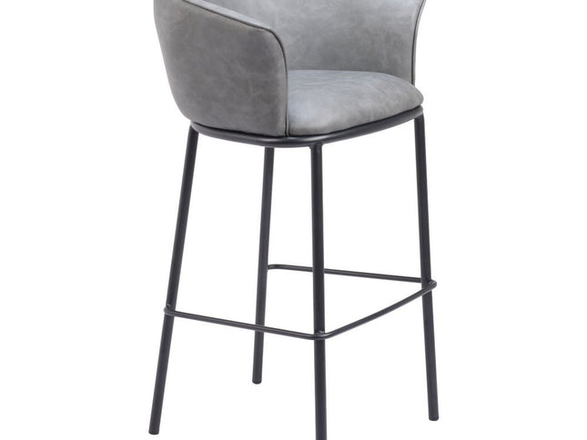 30" Gray And Black Faux Leather And Steel Bar Height Bar Chair