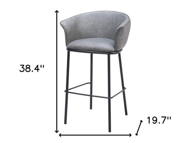 30" Gray And Black Faux Leather And Steel Bar Height Bar Chair
