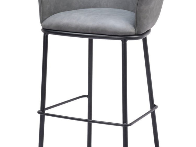 30" Gray And Black Faux Leather And Steel Bar Height Bar Chair