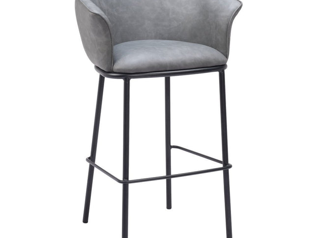 30" Gray And Black Faux Leather And Steel Bar Height Bar Chair